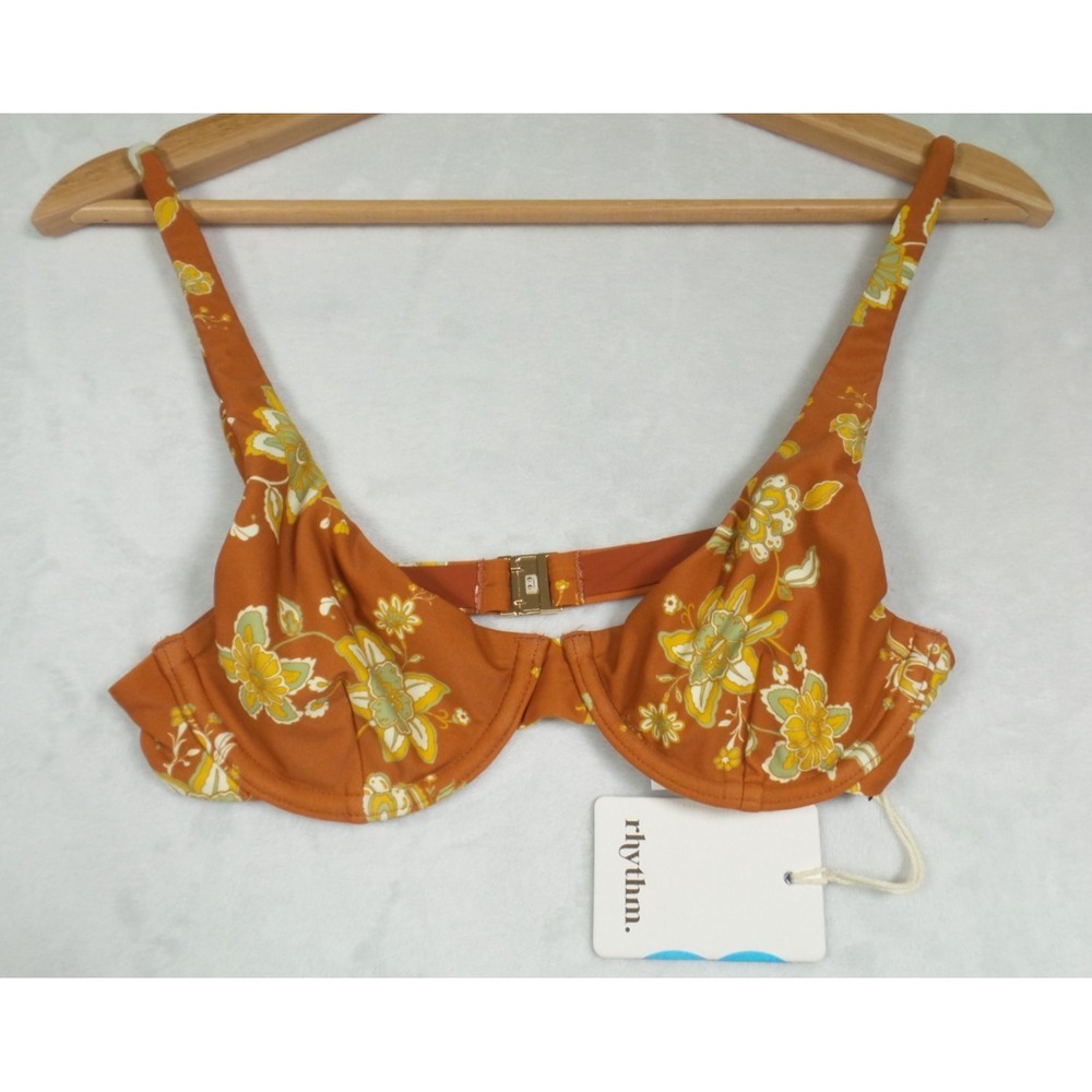 Rhythm Bikini Top Womens Size Small Orange Nova Paisley Underwire Swimwear NWT